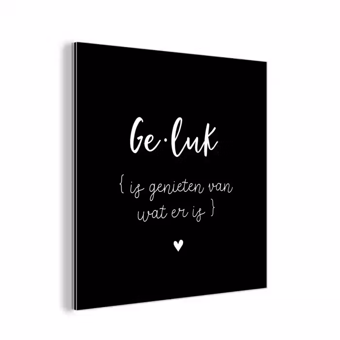 Geluk definitie - Quotes - Geluk is genieten van wat er is - Woordenboek - Tekst aluminium wit klein -3d