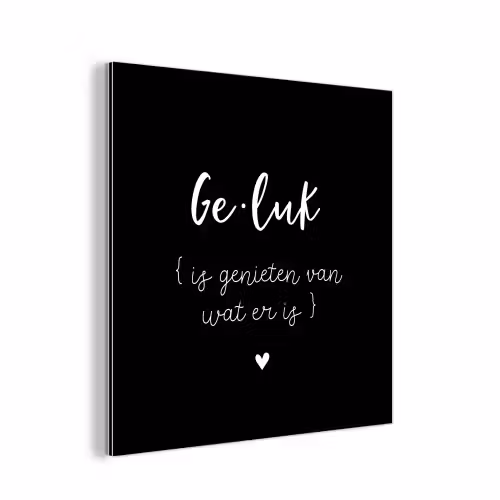 Geluk definitie - Quotes - Geluk is genieten van wat er is - Woordenboek - Tekst aluminium wit klein -3d