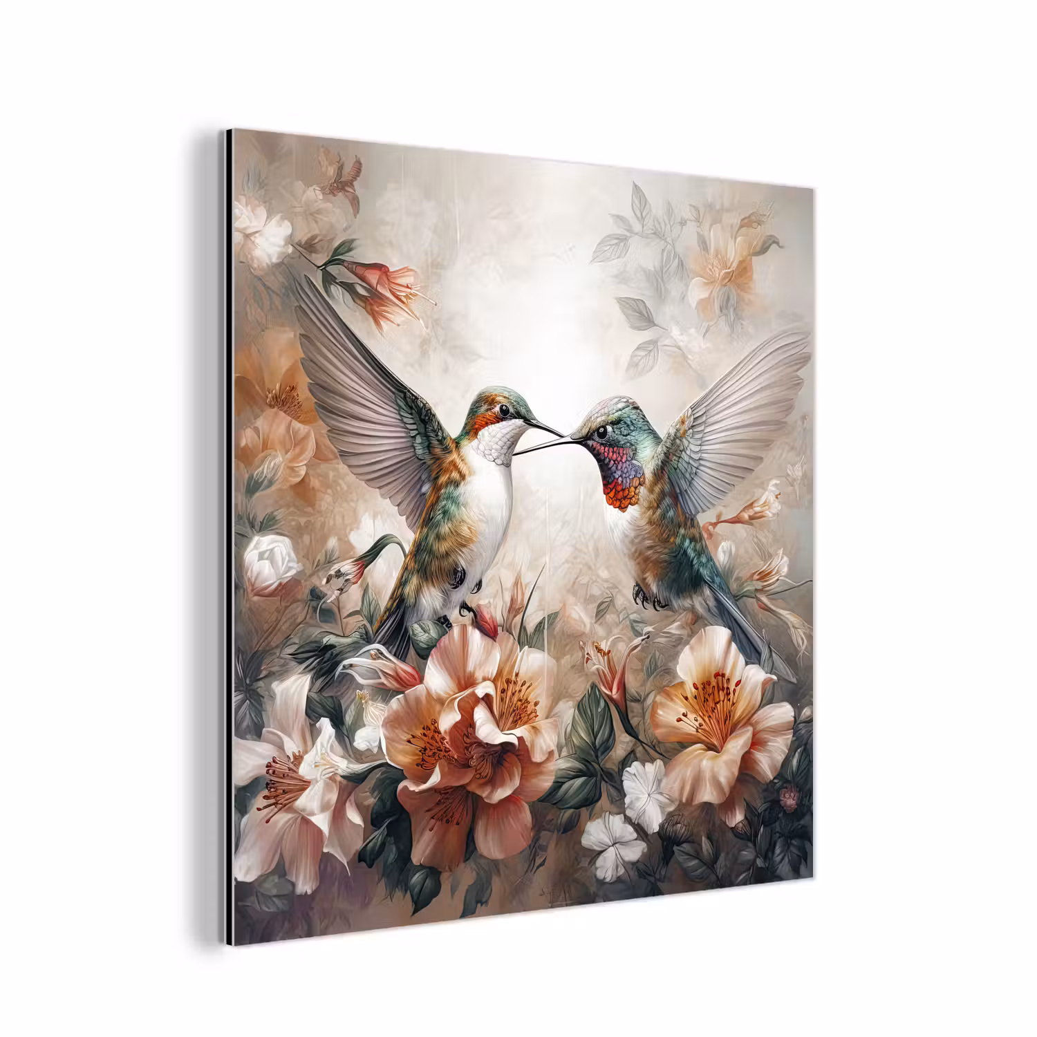 Alu-Dibond-Bild - Kolibri - Vögel - Blumen - Natur