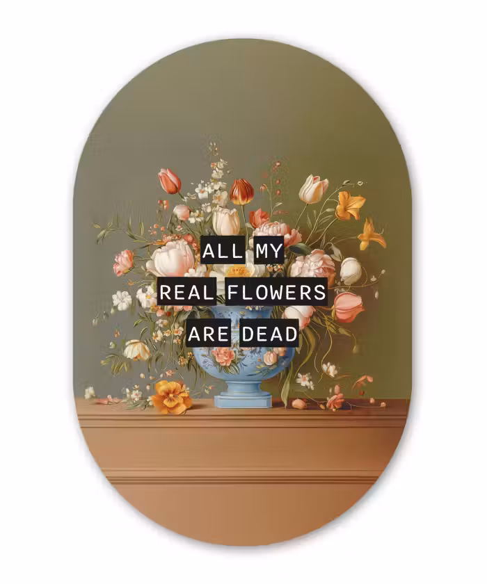 Alu-Dibond-Bild Oval - Blume - Zitat - Vintage - Kunst