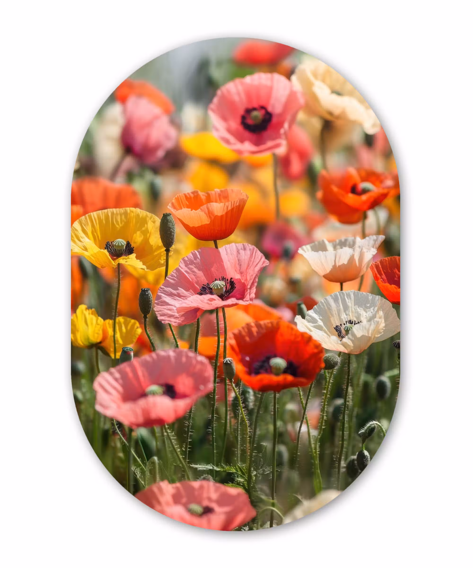 Alu-Dibond-Bild Oval - Blumenfeld - Mohnblumen - Farbenfroh