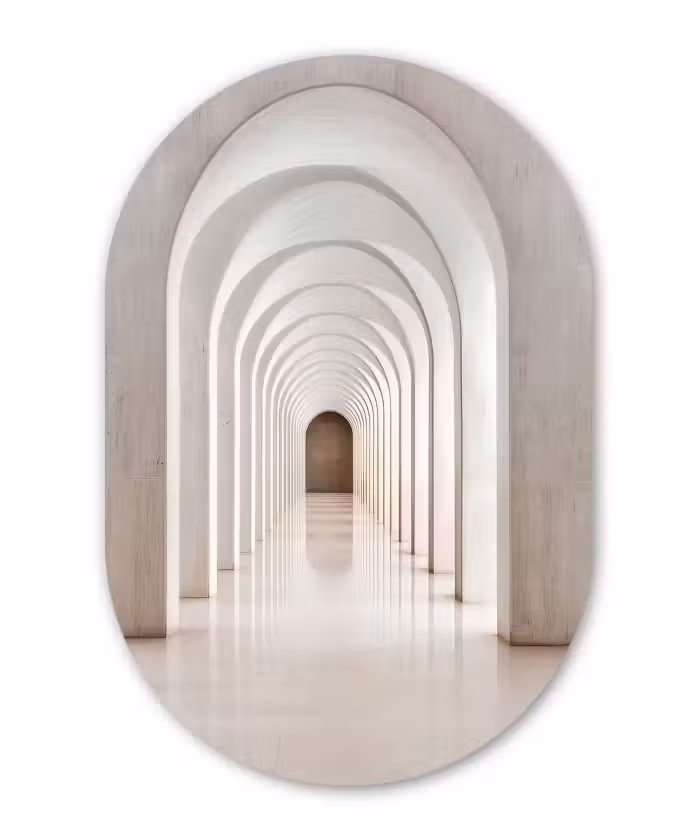 Alu-Dibond-Bild Oval - Flur - Bögen - Symmetrisch - Modern