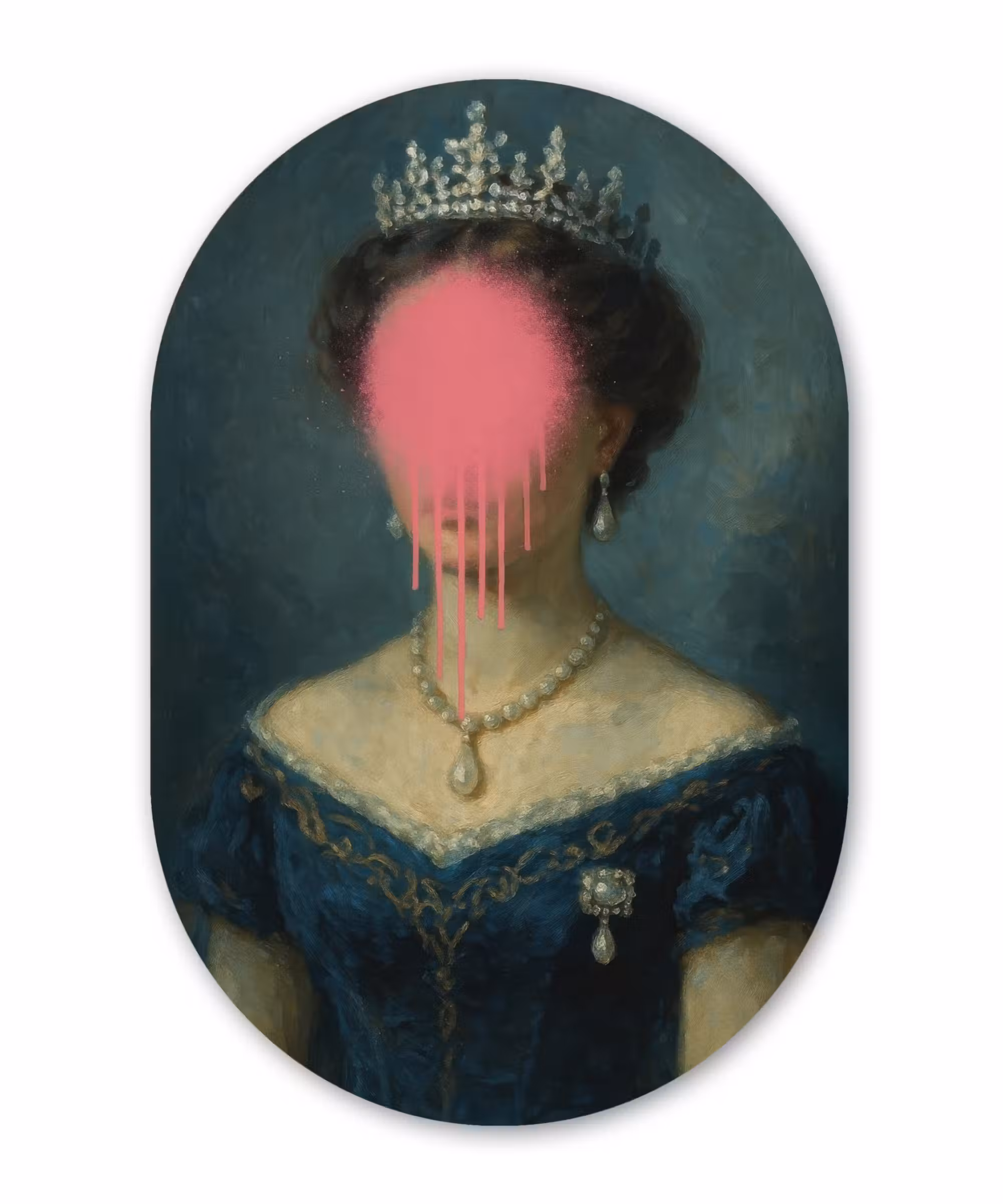 Alu-Dibond-Bild Oval - Krone - Rosa tropfende Farbe - Porträt