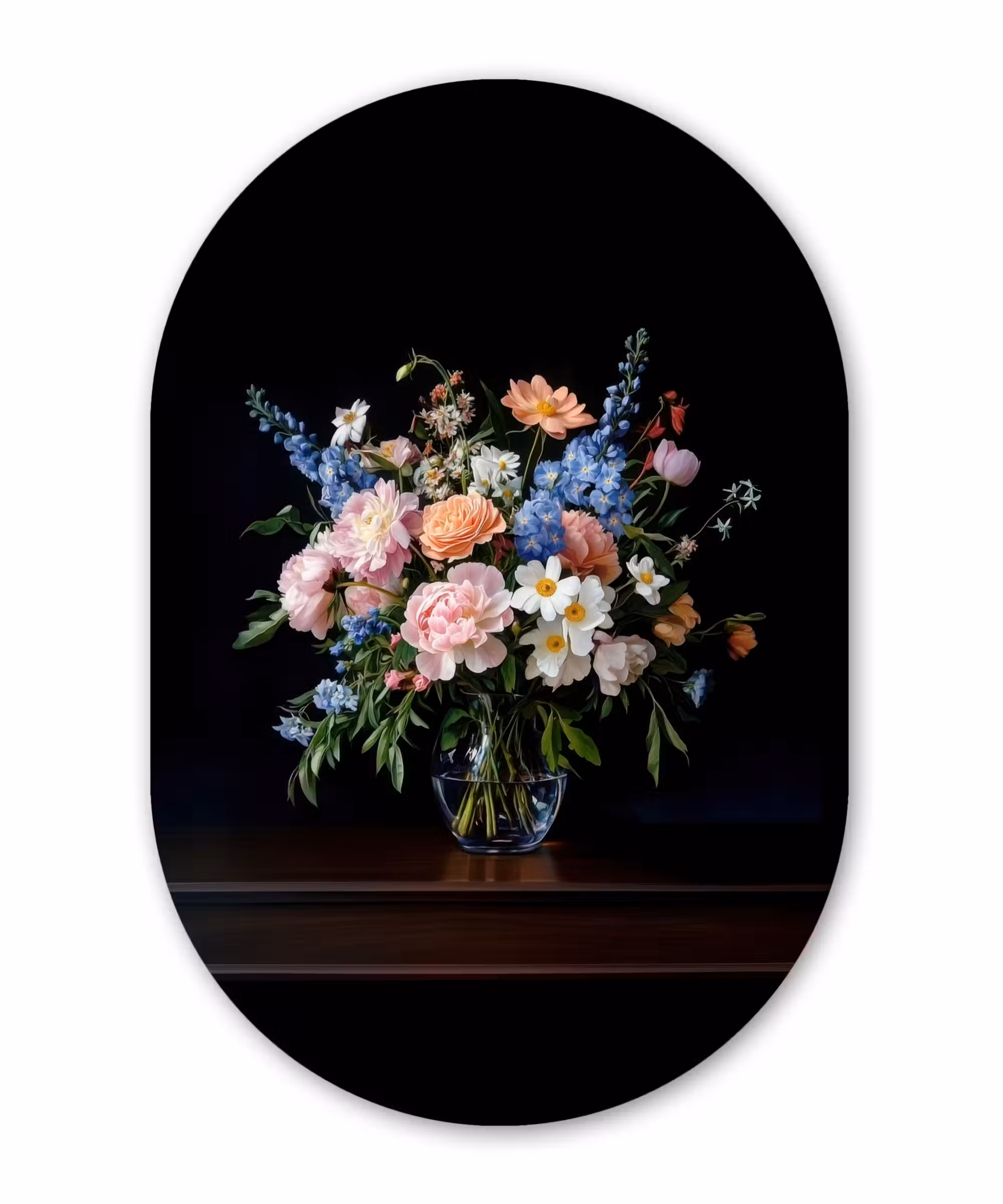 Alu-Dibond-Bild Oval - Pastell - Blumen - Vase