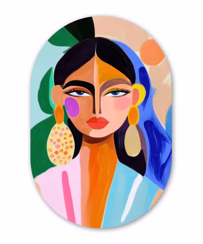 Alu-Dibond-Bild Oval - Porträt - Frau - Modern