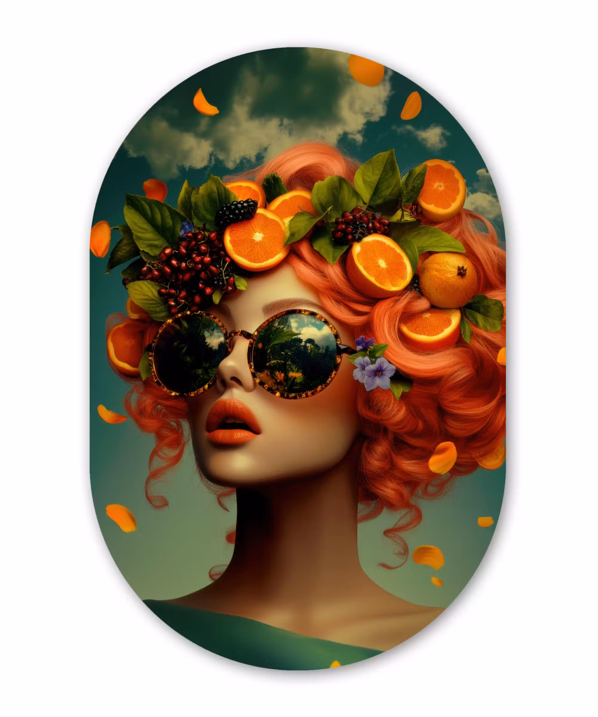 Alu-Dibond-Bild Oval - Weiblich - Orange - Beere - Orange