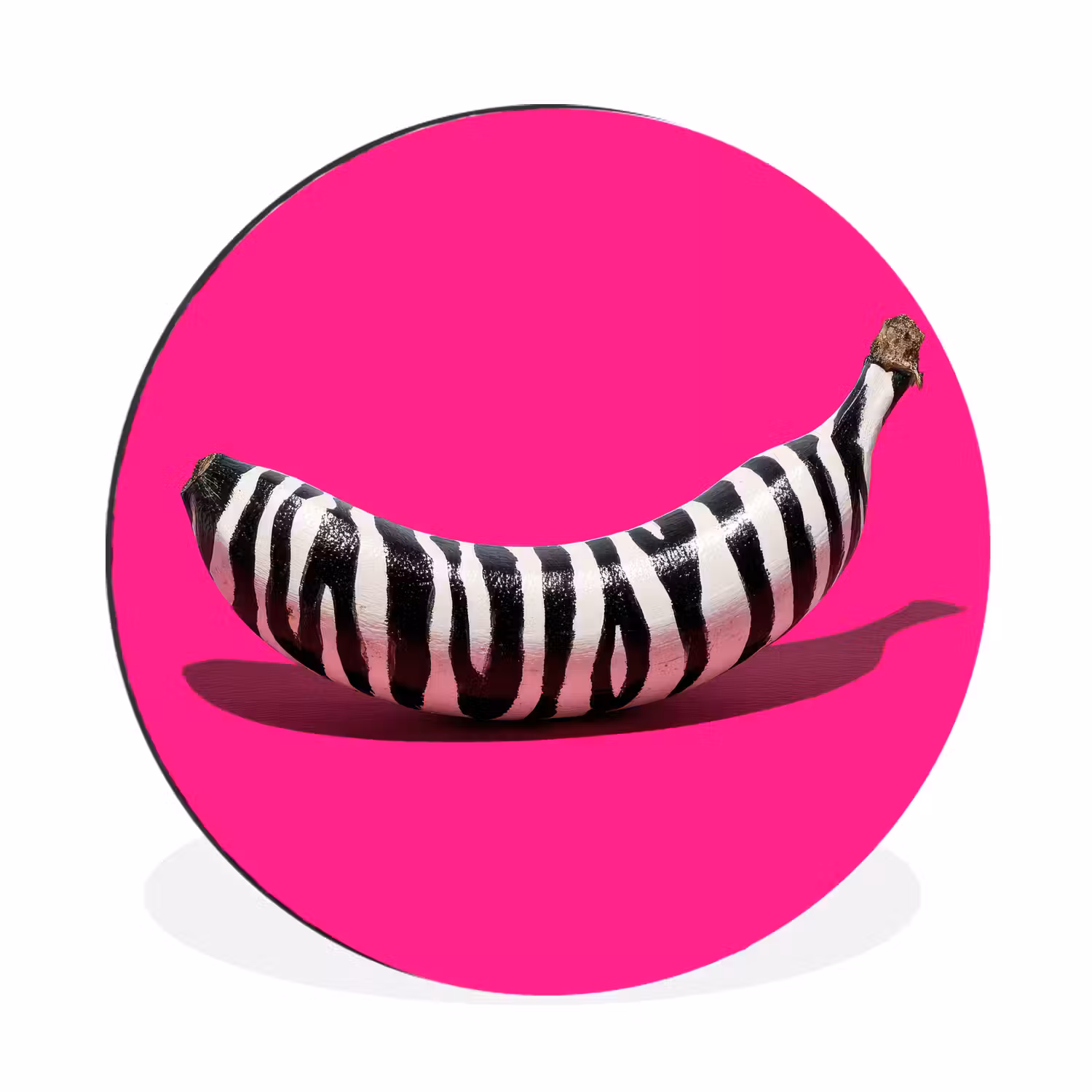 Alu-Dibond-Bild Rund - Banane - Zebramuster - Rosa