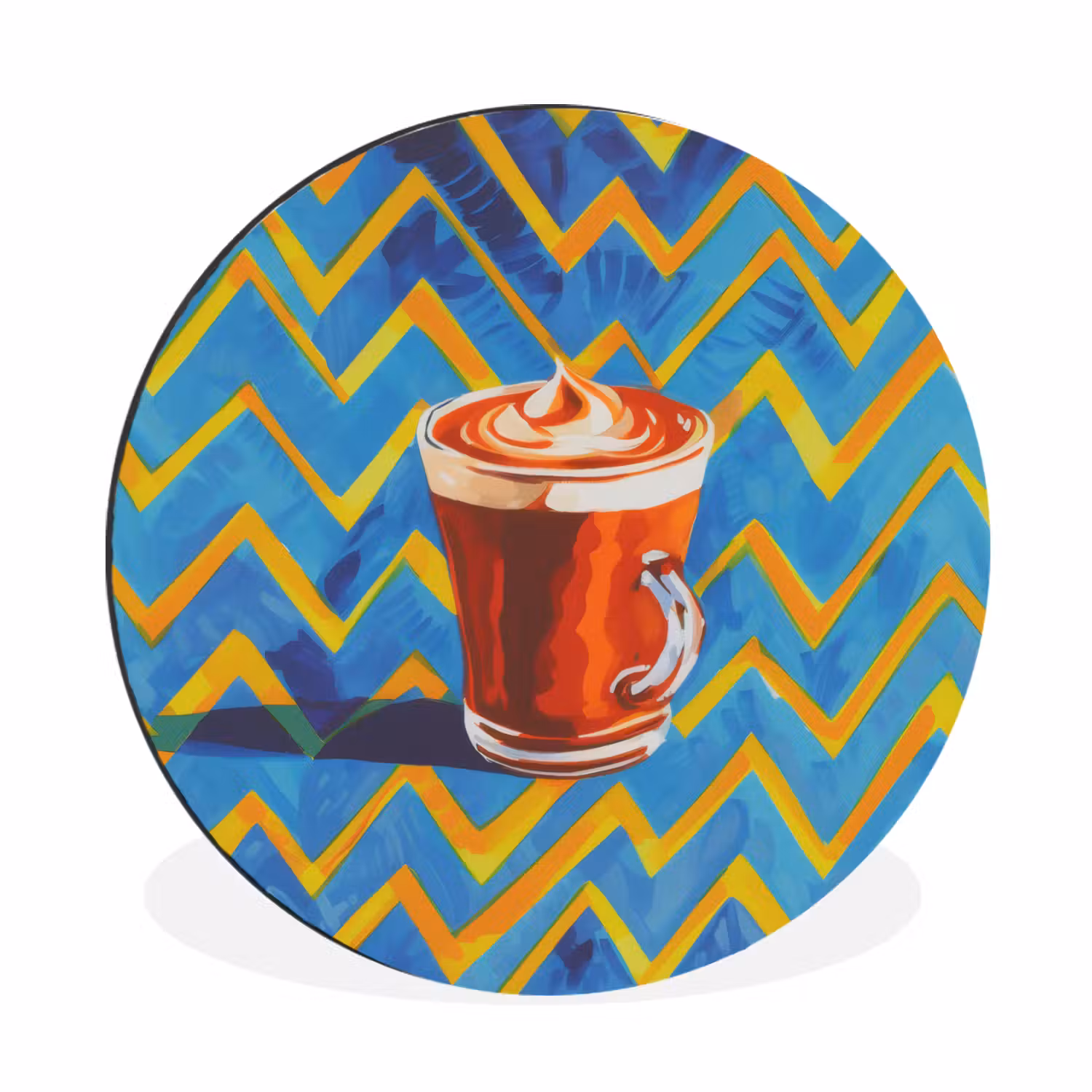 Alu-Dibond-Bild Rund - Becher - Kaffee - Zickzack - Schlagsahne
