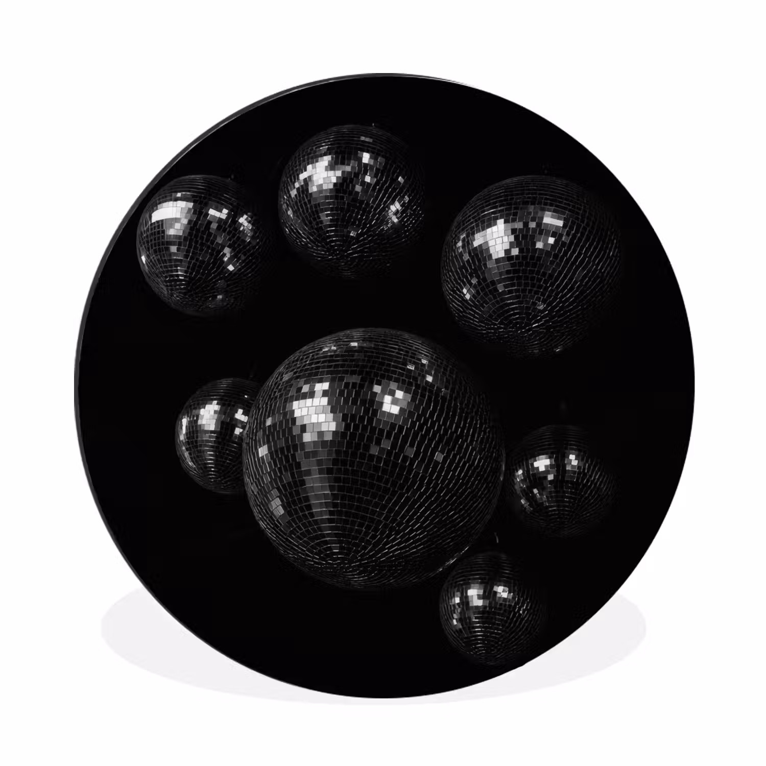 Alu-Dibond-Bild Rund - Disco-Kugeln - Minimalistisch - Schwarz