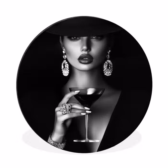Alu-Dibond-Bild Rund - Frau - Cocktail - Schick