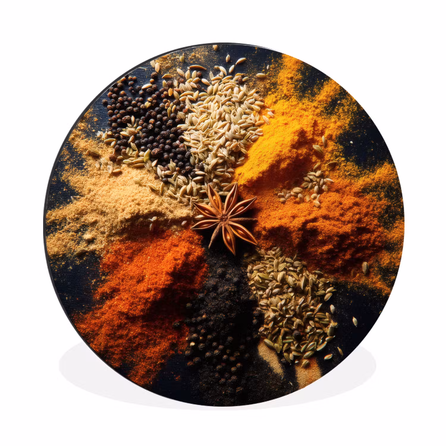 Alu-Dibond-Bild Rund - Gewürze - Explosion - Orange