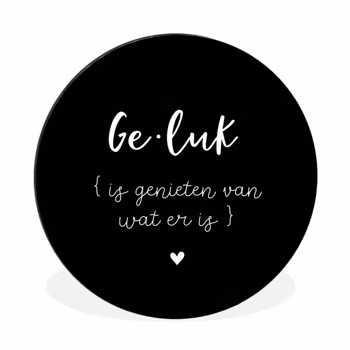 Geluk definitie - Quotes - Geluk is genieten van wat er is - Woordenboek - Tekst Wandcirkel aluminium klein -3d