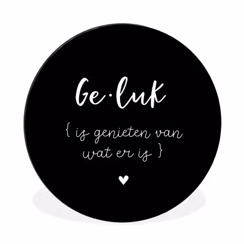 Geluk definitie - Quotes - Geluk is genieten van wat er is - Woordenboek - Tekst Wandcirkel aluminium klein -3d