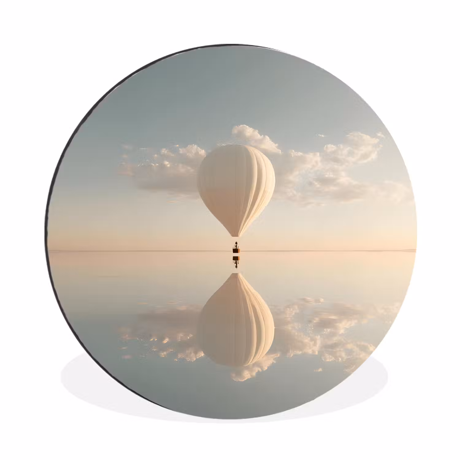 Alu-Dibond-Bild Rund - Heißluftballon - Wolken - Wasser - Blau