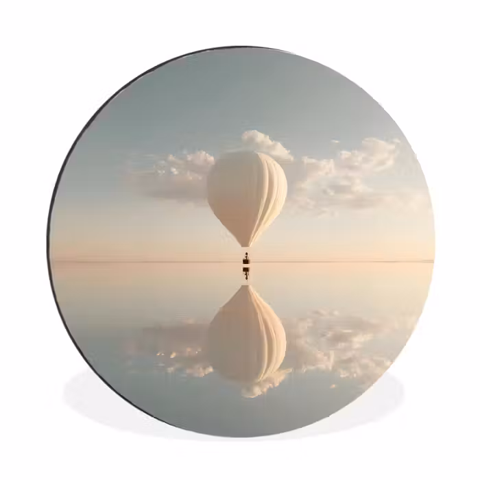 Alu-Dibond-Bild Rund - Heißluftballon - Wolken - Wasser - Blau