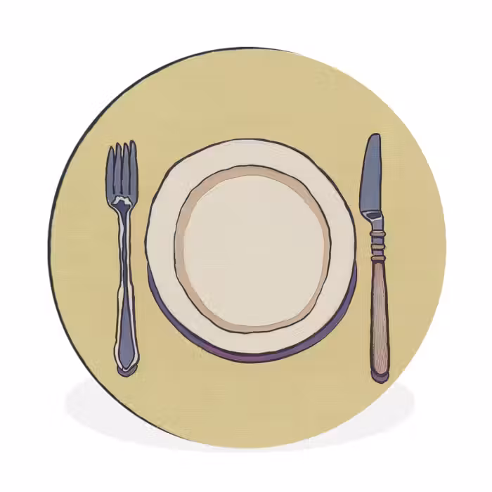 Alu-Dibond-Bild Rund - Illustration - Teller - Besteck - Beige