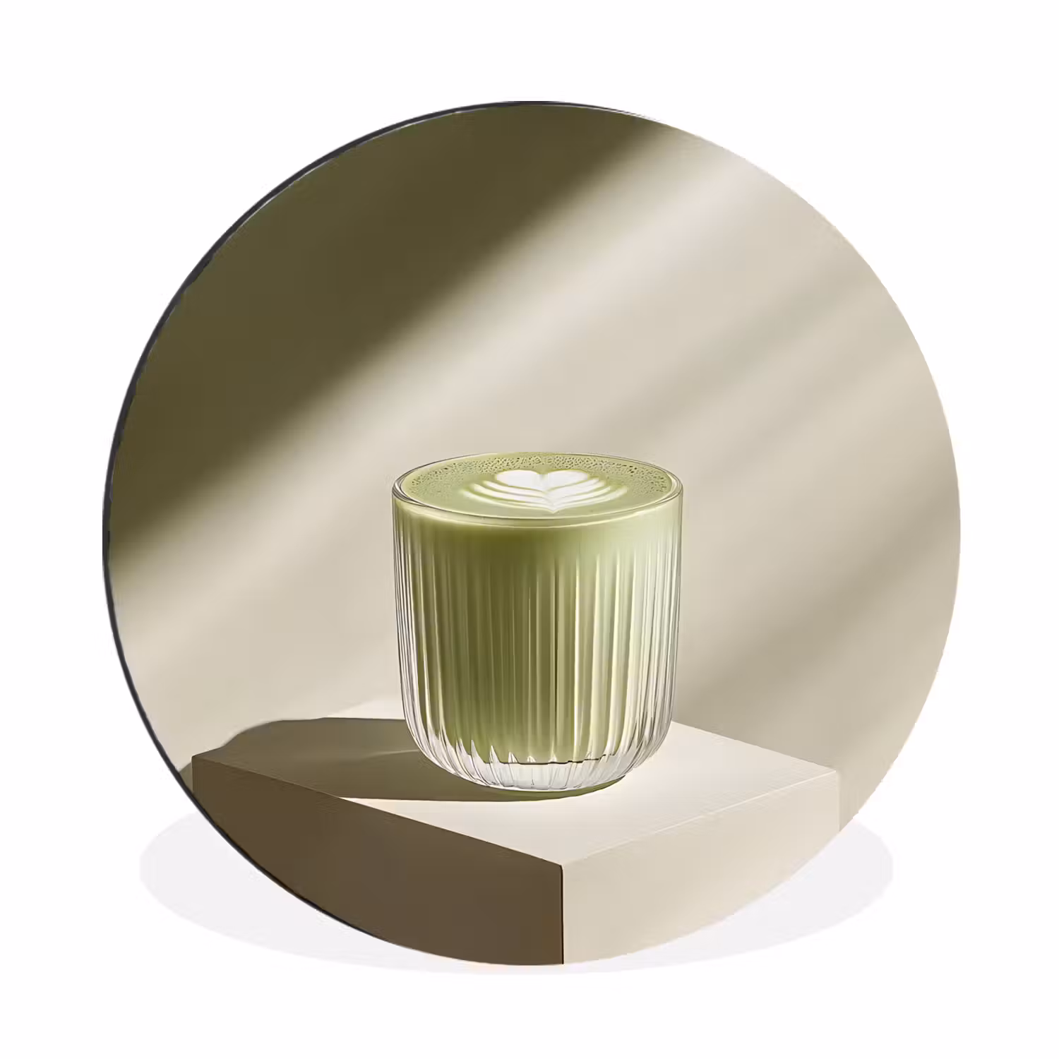 Alu-Dibond-Bild Rund - Matcha - Glas - Grün - Minimalistisch