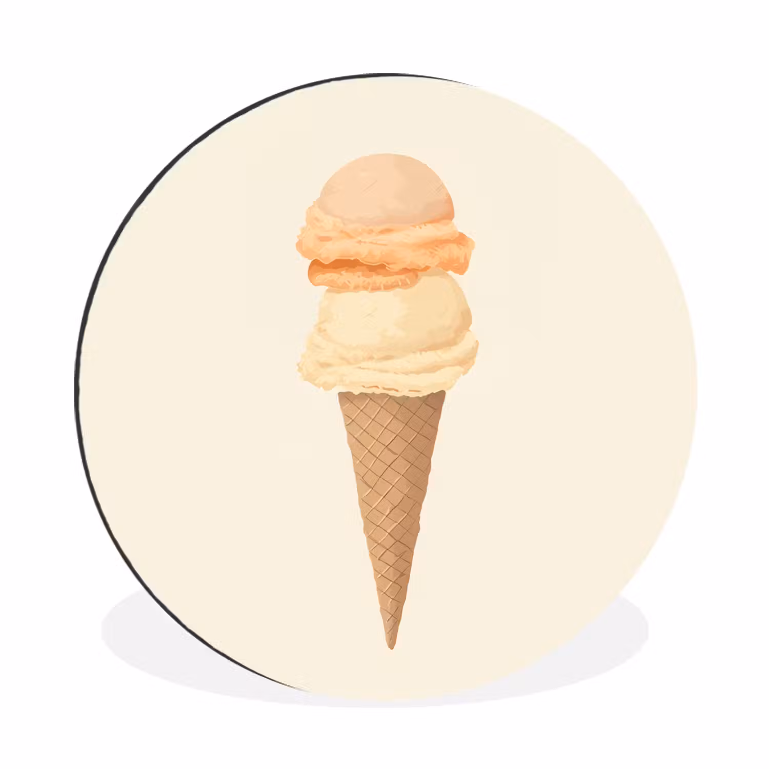 Alu-Dibond-Bild Rund - Minimalist - Schaufel Eiscreme - Horn - Beige