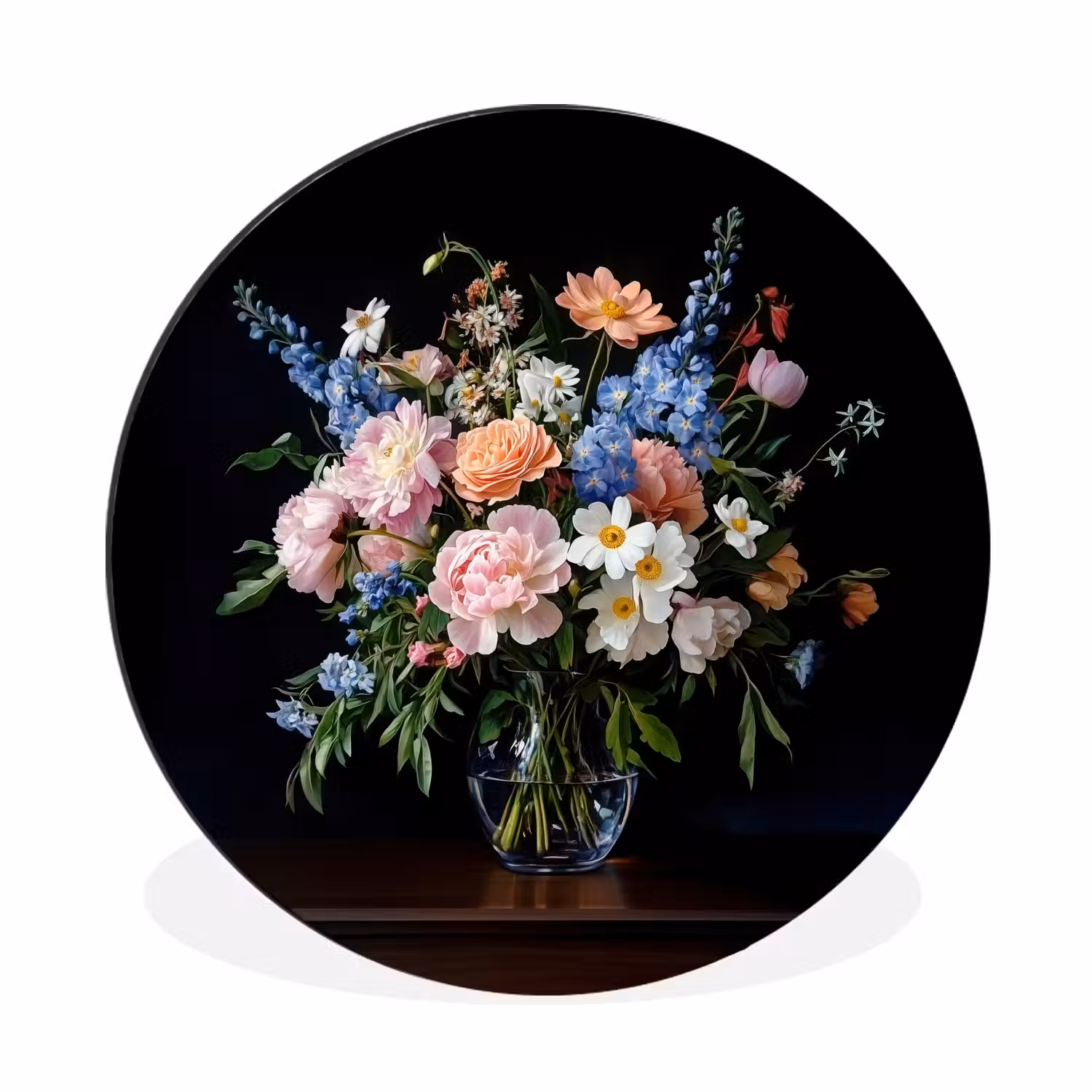 Alu-Dibond-Bild Rund - Pastell - Blumen - Vase