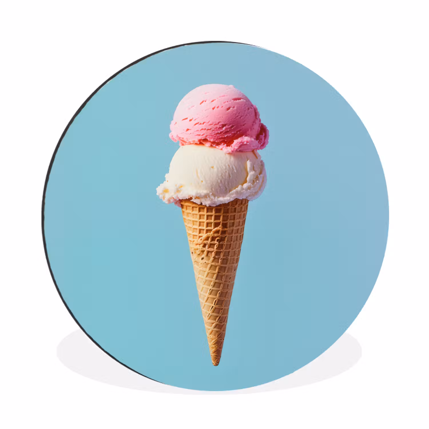 Alu-Dibond-Bild Rund - Schaufel Eiscreme - Kegel - Blau