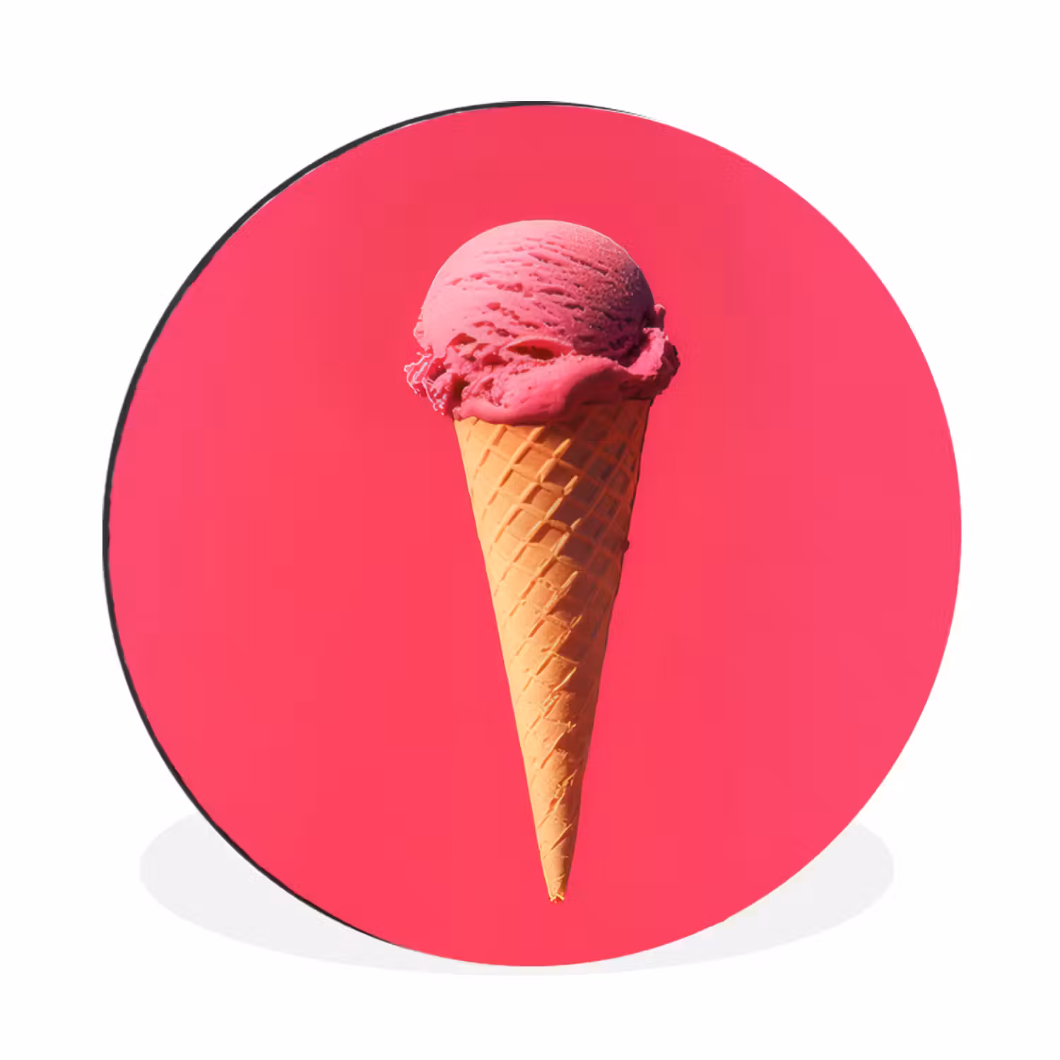 Alu-Dibond-Bild Rund - Schaufel Eiscreme - Rosa - Horn