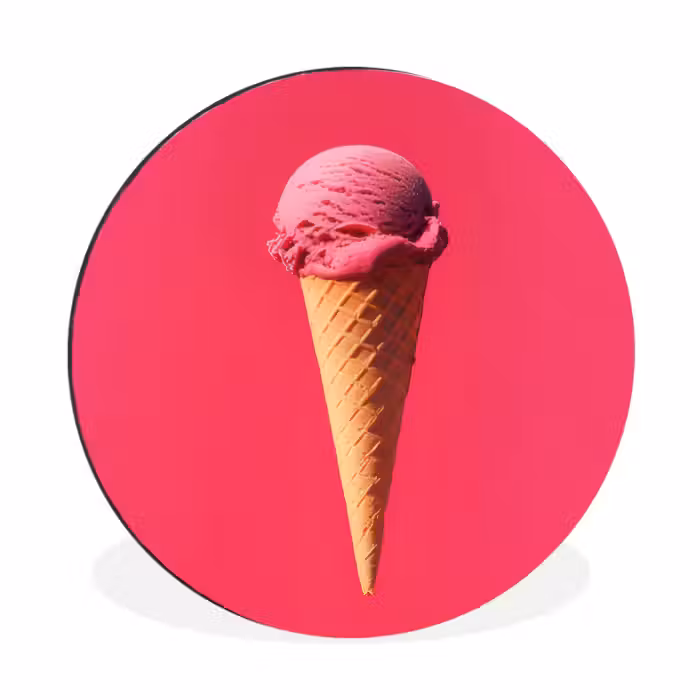 Alu-Dibond-Bild Rund - Schaufel Eiscreme - Rosa - Horn