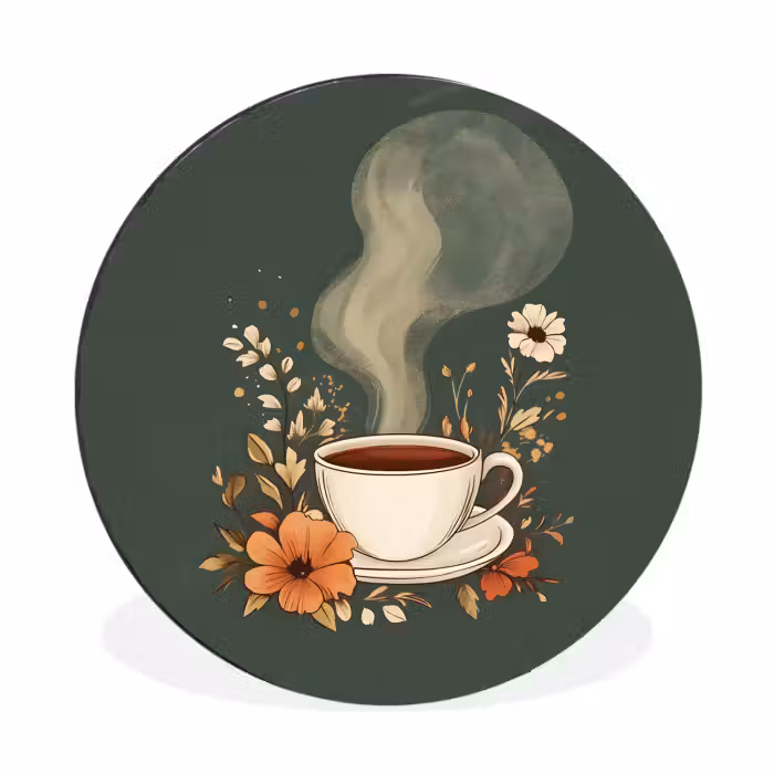 Alu-Dibond-Bild Rund - Tasse - Blumen - Grün - Kaffee