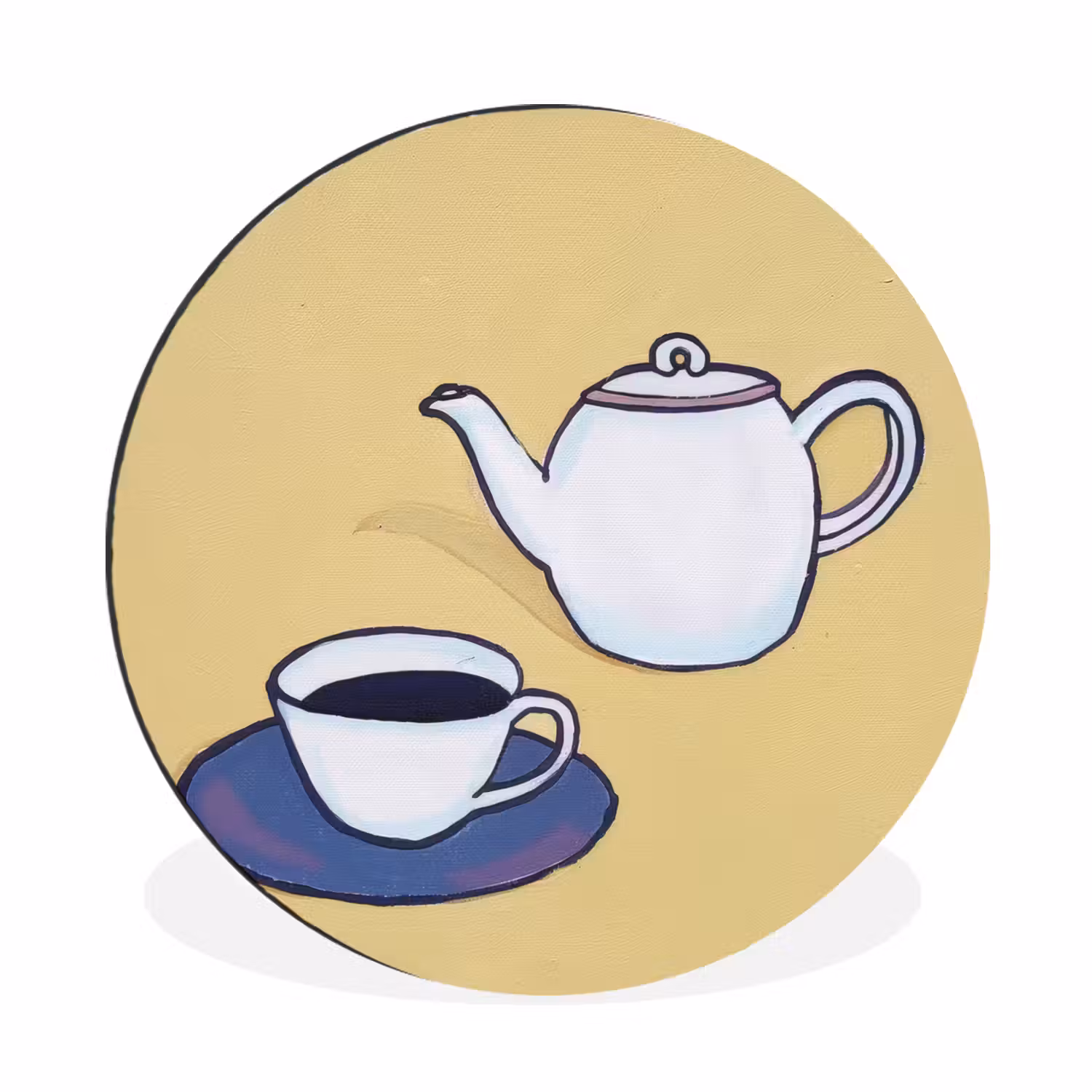 Alu-Dibond-Bild Rund - Teekanne - Tasse - Beige - Illustration