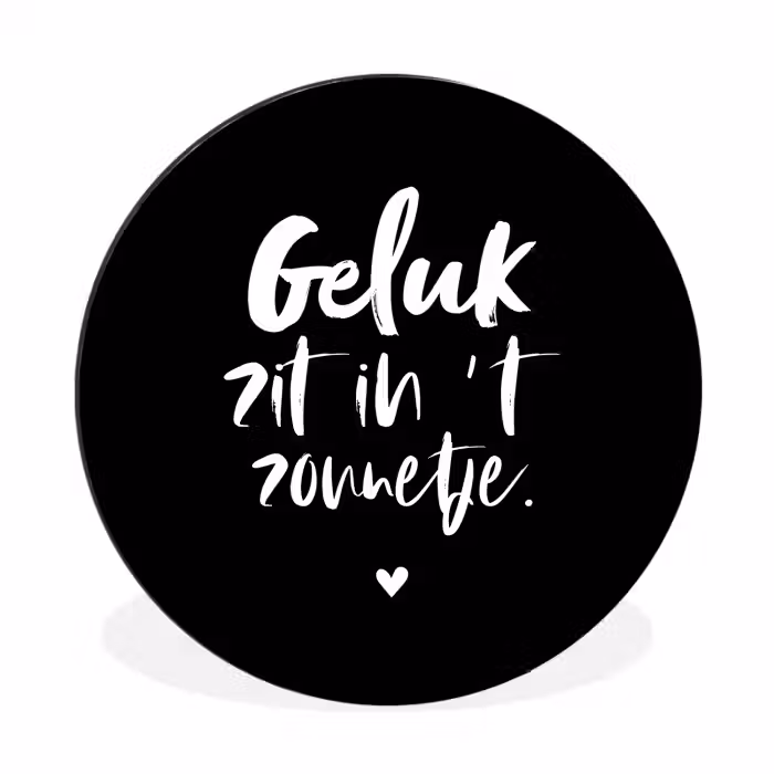 Tekst - Geluk zit in 't zonnetje - Quotes - Zomer - Zon Wandcirkel aluminium klein -3d