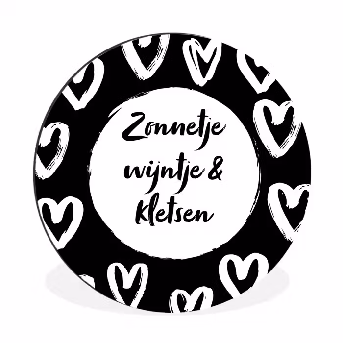 Tekst - Zonnetje, wijntje & kletsen - Quotes - Wijn - Tuin Wandcirkel aluminium klein -3d
