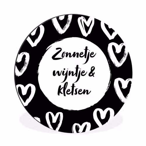 Tekst - Zonnetje, wijntje & kletsen - Quotes - Wijn - Tuin Wandcirkel aluminium klein -3d