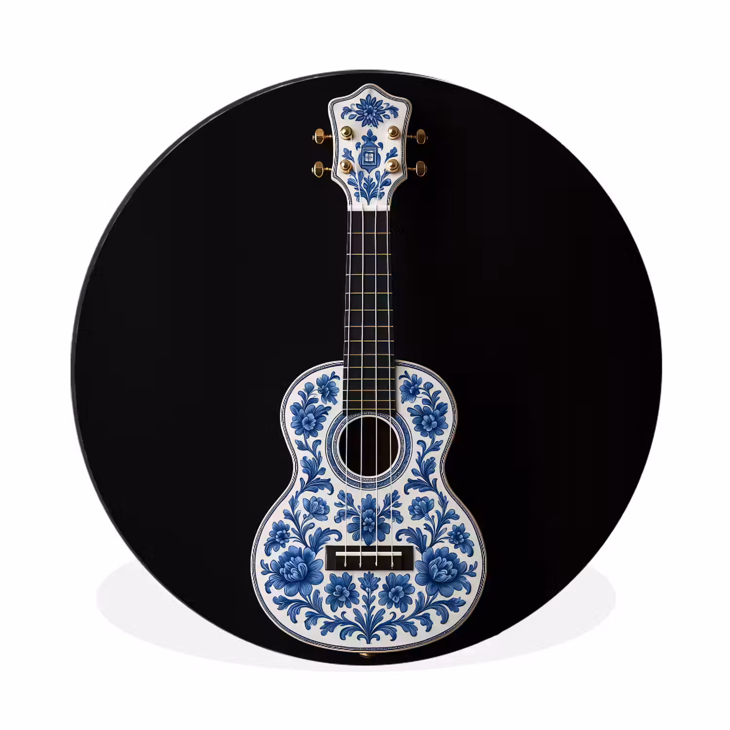 Alu-Dibond-Bild Rund - Ukulele - Delft - Blau - Musik
