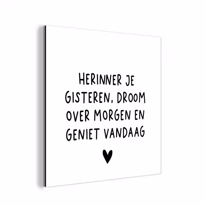 Spreuken - Herinner je gisteren droom over morgen en geniet vandaag - Quotes aluminium wit klein -3d