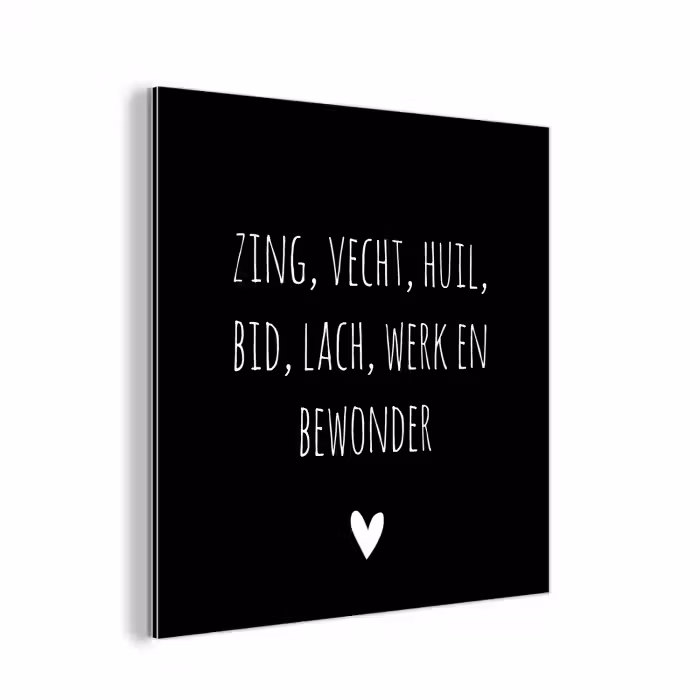 Spreuken - Ramses Shaffy - Zing vecht huil bid lach werk en bewonder - Quotes aluminium wit klein -3d
