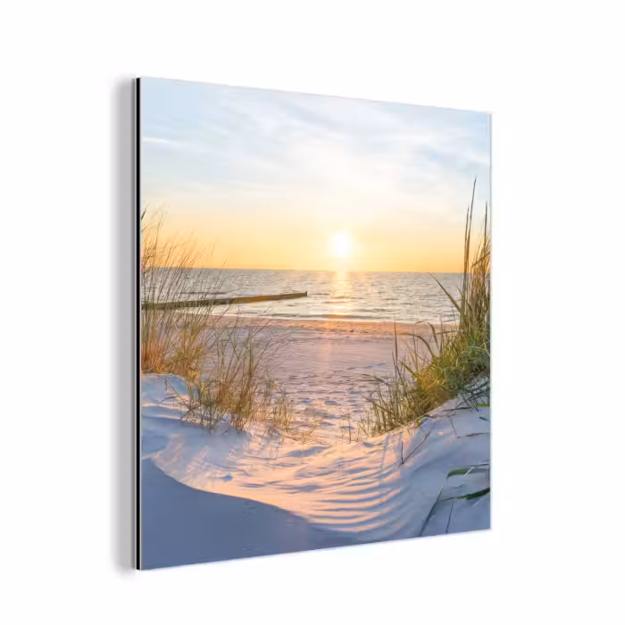 Alu-Dibond-Bild - Strand - Sonne - Düne - Gras - Sand - Horizont