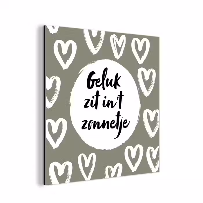 Tekst - geluk zit in 't zonnetje - Quotes - Geluk - Zon aluminium wit klein -3d