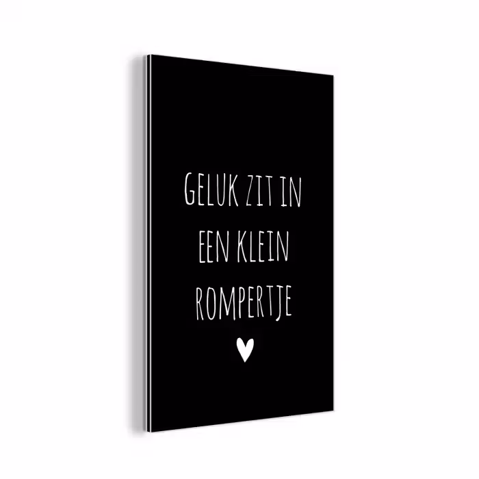 Quotes - Geluk zit in een klein rompertje - Spreuken aluminium wit klein -3d