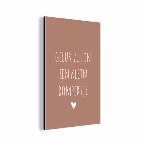 Quotes - Geluk zit in een klein rompertje - Spreuken aluminium wit klein -3d