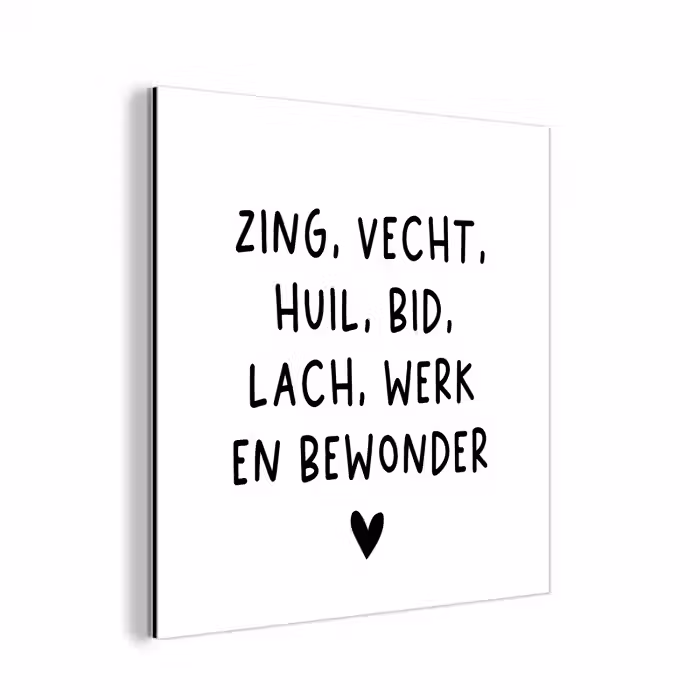 Quotes - Zing vecht huil bid lach werk en bewonder - Spreuken - Ramses Shaffy aluminium wit klein -3d