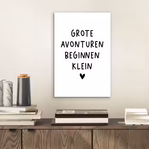 Quotes - Spreuken - Grote avonturen beginnen klein aluminium wit klein -sfeer1
