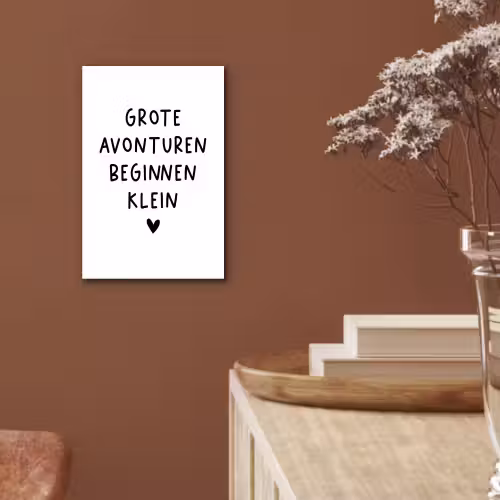 Quotes - Spreuken - Grote avonturen beginnen klein aluminium wit klein -sfeer4