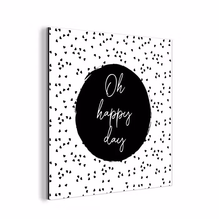 Quotes - Tekst - Oh happy day - Geluk aluminium wit klein -3d