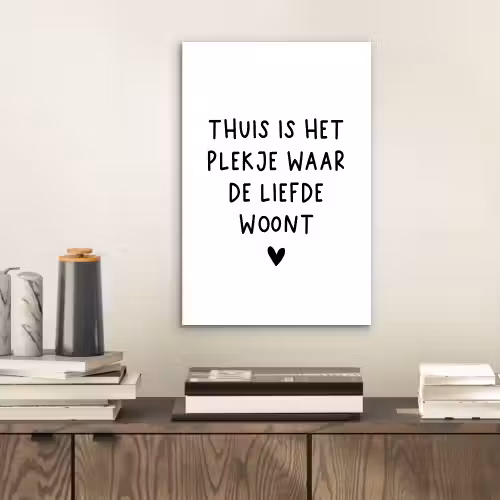 Thuis is het plekje waar de liefde woont - Spreuken - Quotes aluminium wit klein -sfeer1