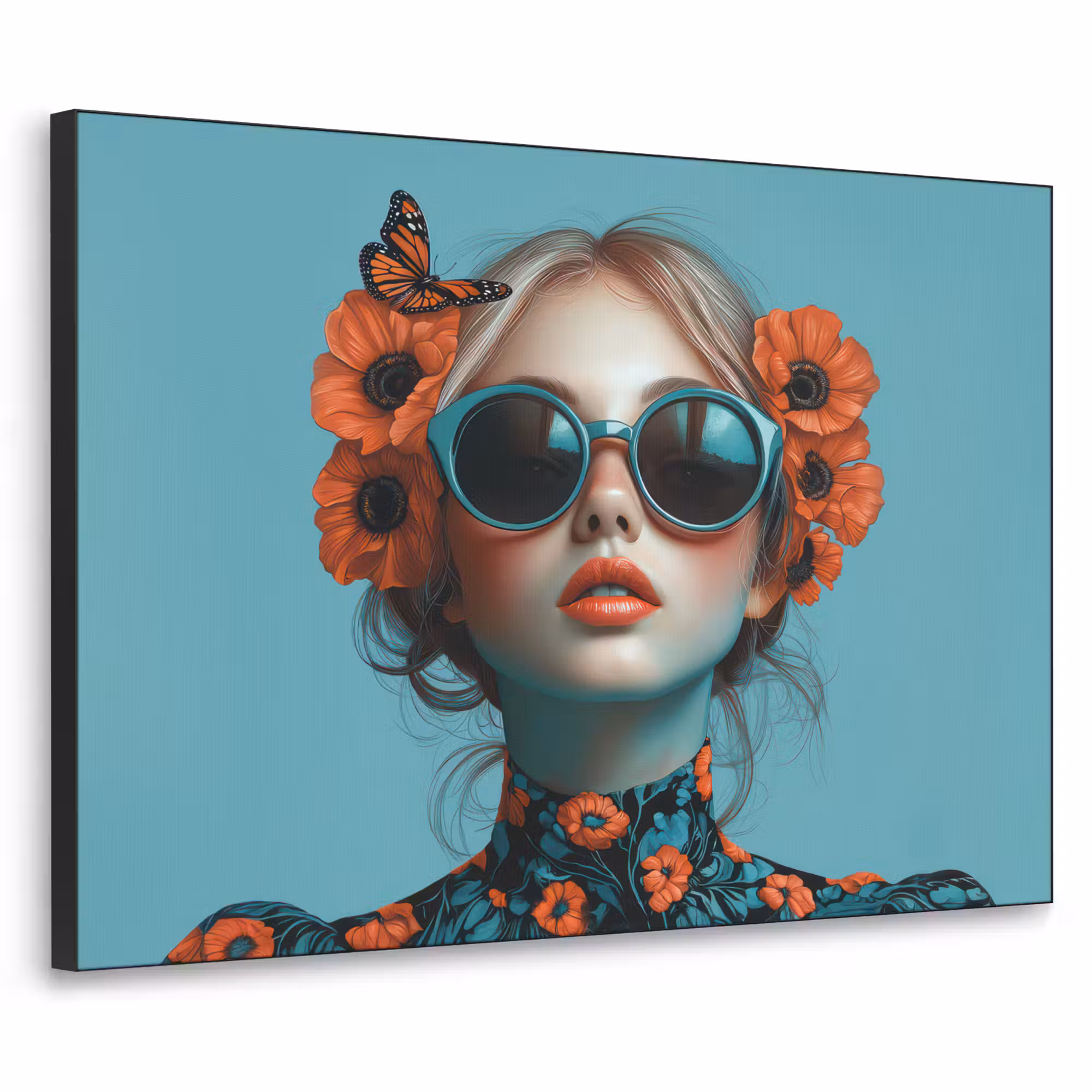 Art Frame - Frau - Blau - Schmetterling - Floral - Ästhetisch