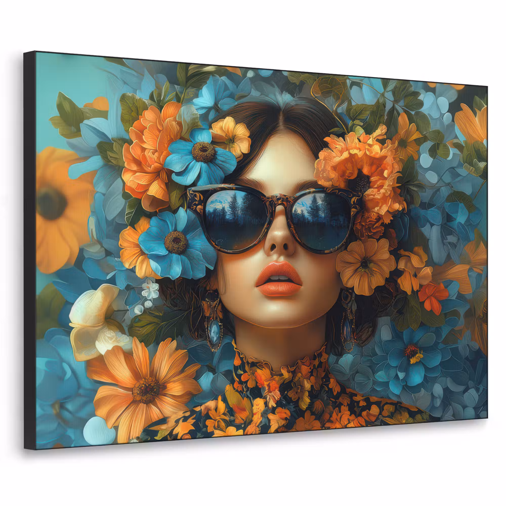 Art Frame - Frau - Blumen - Orange - Blau - Modern