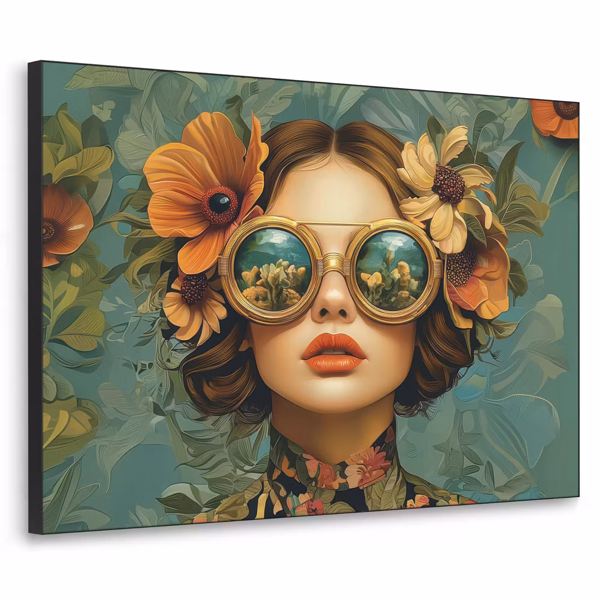 Art Frame - Frau - Blumen - Schmetterlinge - Natur - Vintage