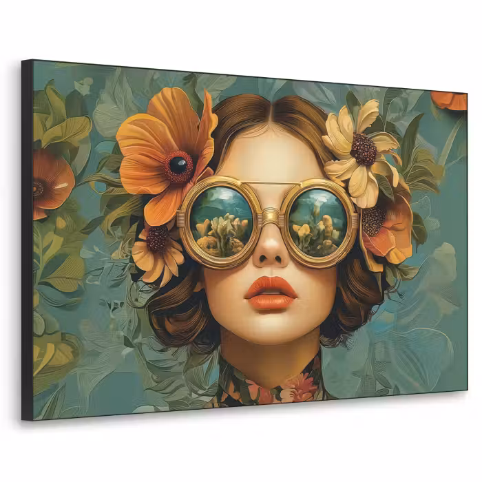 Art Frame - Frau - Blumen - Schmetterlinge - Natur - Vintage