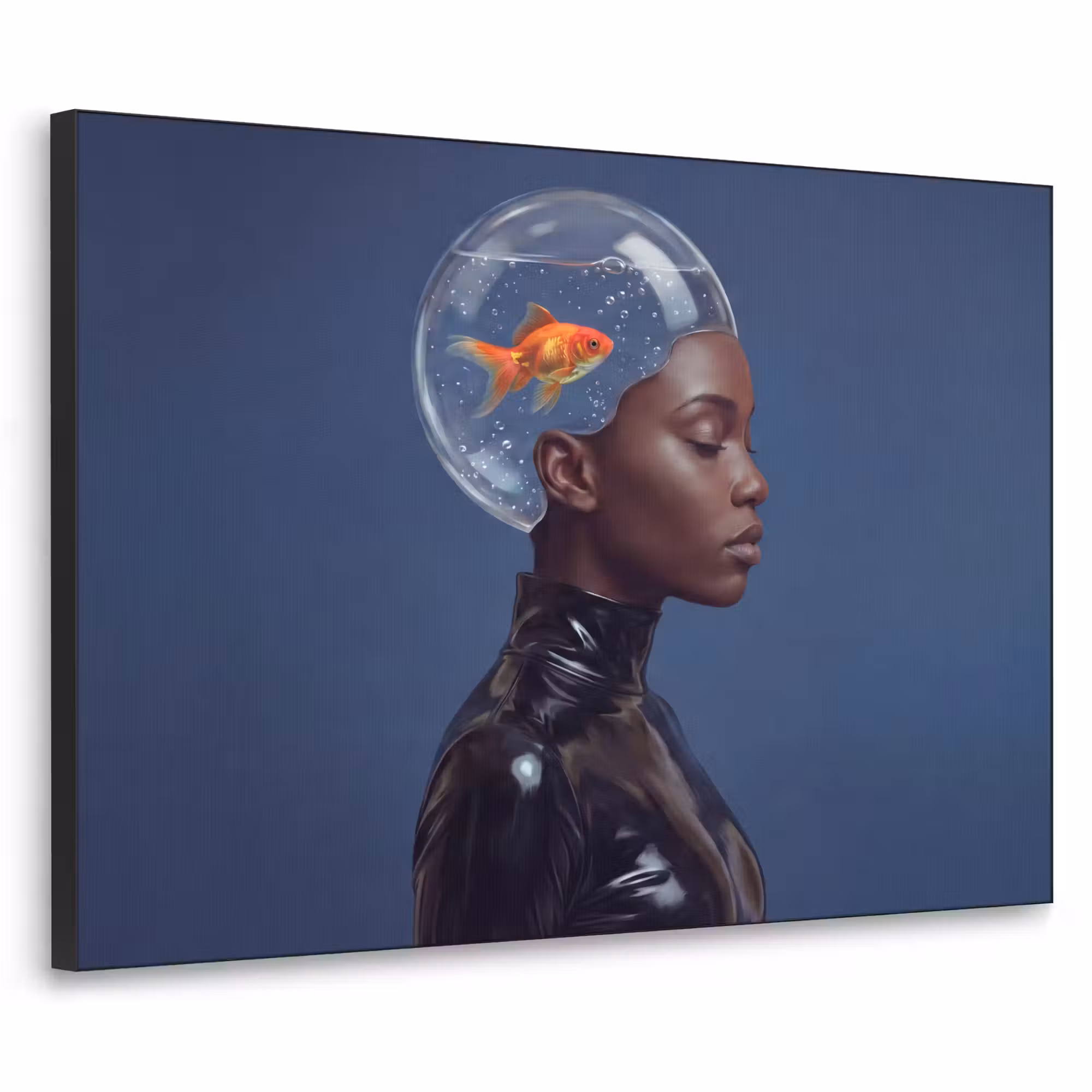Art Frame - Frau – Goldfisch – Kopf – Abstrakt – Blau