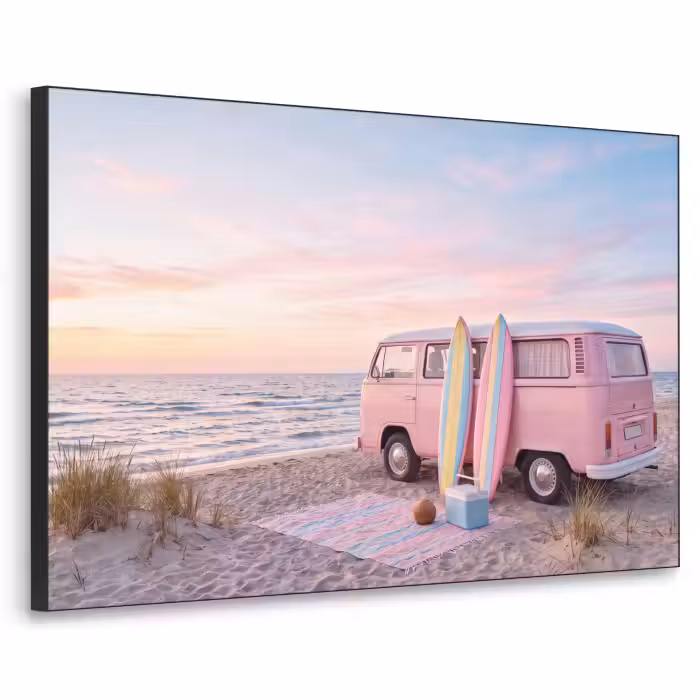 Art Frame - Kleinbus – Strand – Surfbrett – Sommer – Rosa