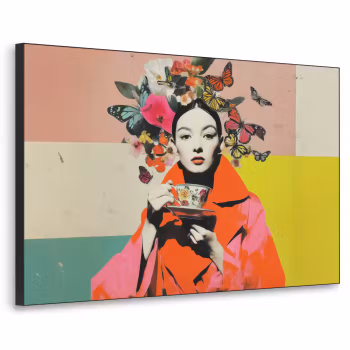 Art Frame - Retro - Frau - Tasse - Schmetterlinge